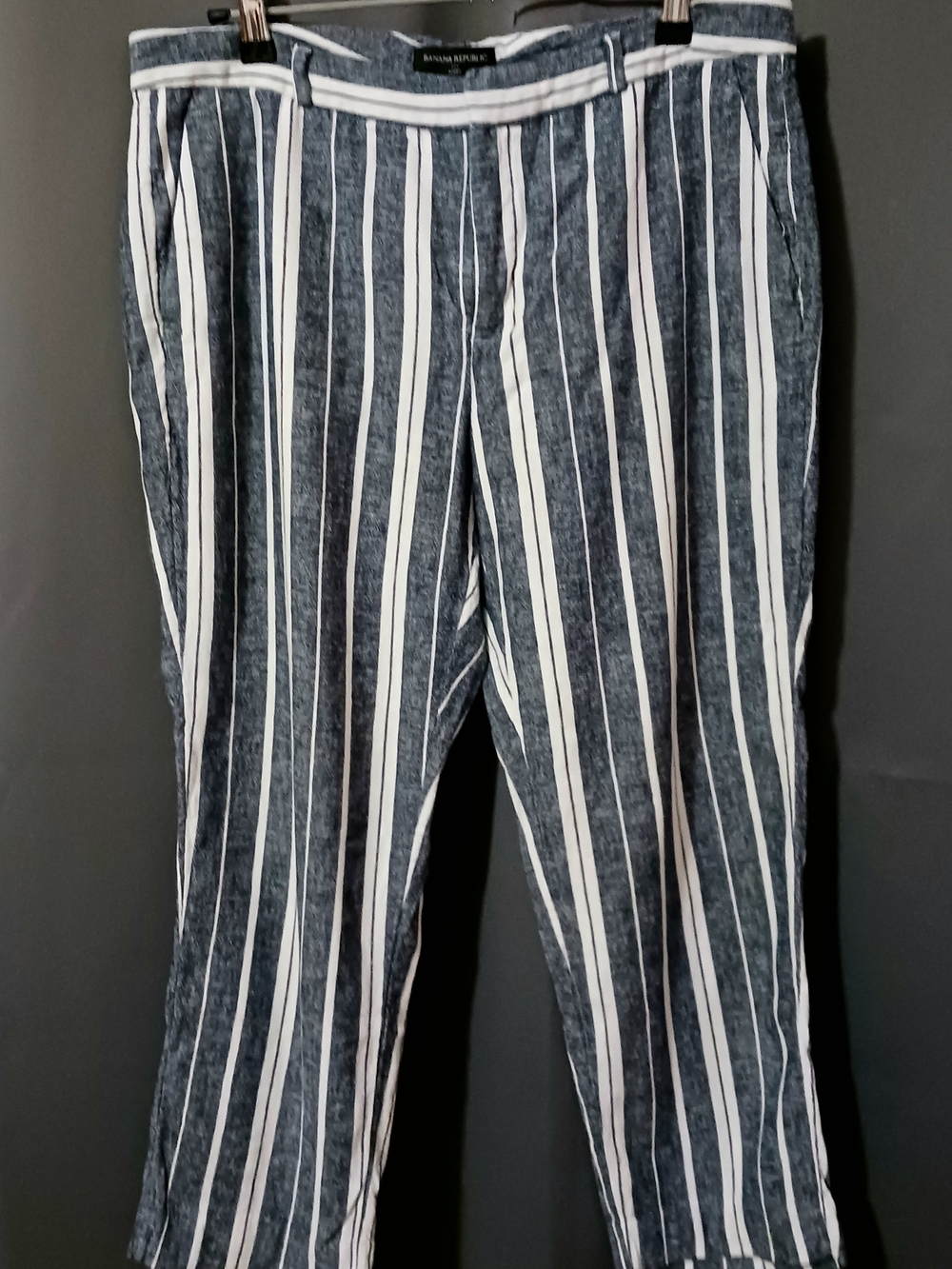 Banana Republic Avery Stripe Linen Pant Striped Wide Leg Pants Blue & White Size